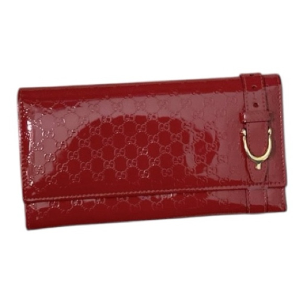 GUCCI Microguccisma GG Logo Patent Leather Long Bifold Wallet red, authentic